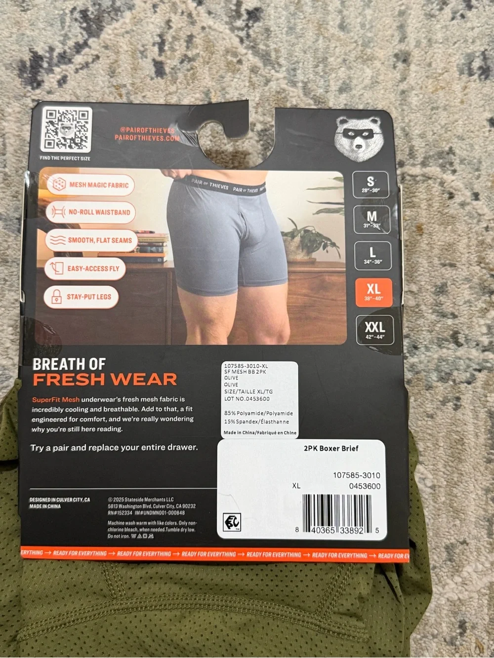 Pair of Thieves Men’s Mesh Boxer Briefs — Olive Camo & Black mens XL
